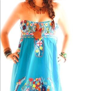 Embroidered Mexican Dress Strapless